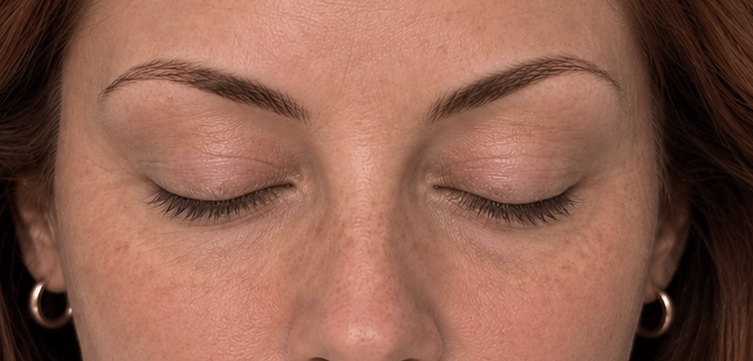 Red-haired client before lash extensions