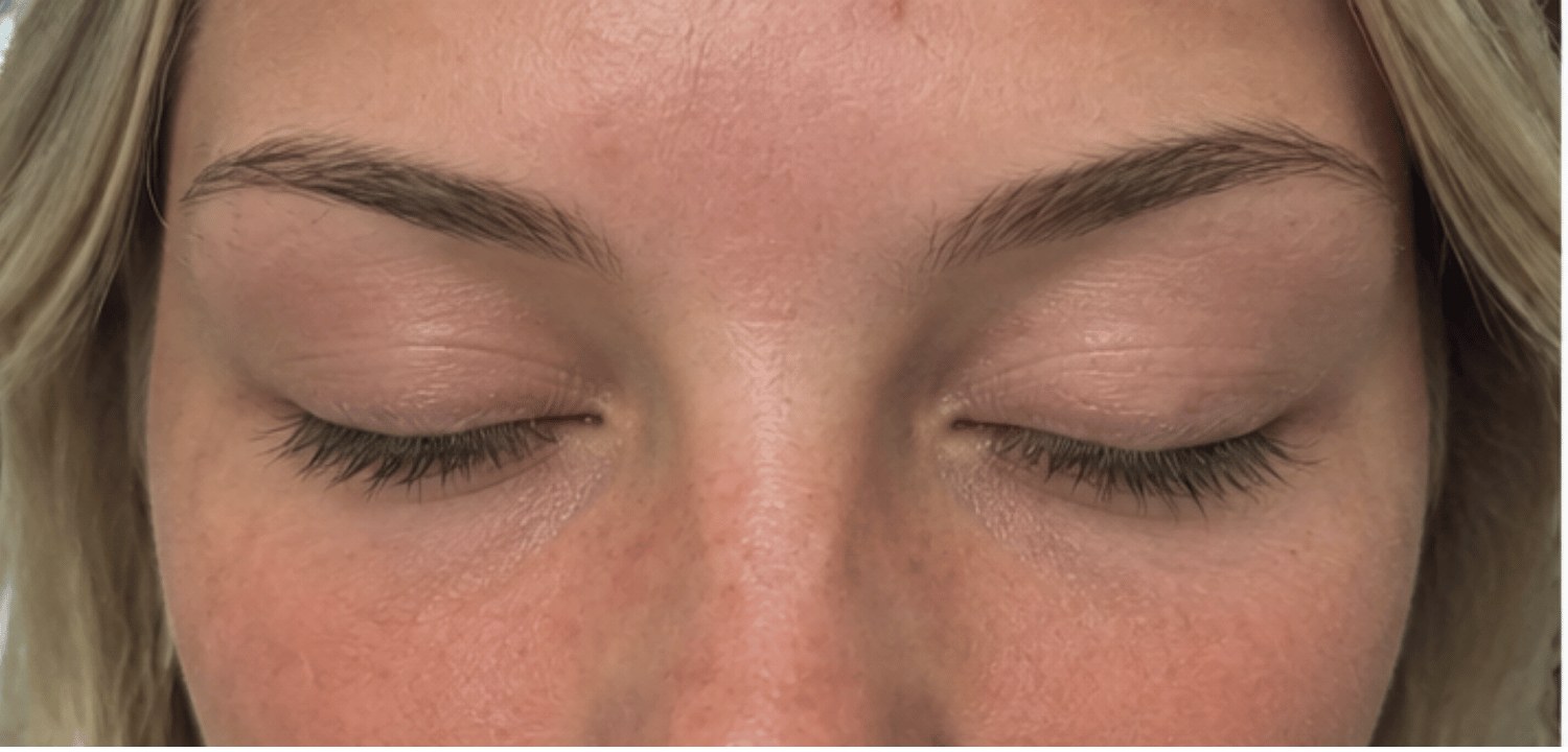 Blonde client before lash extensions