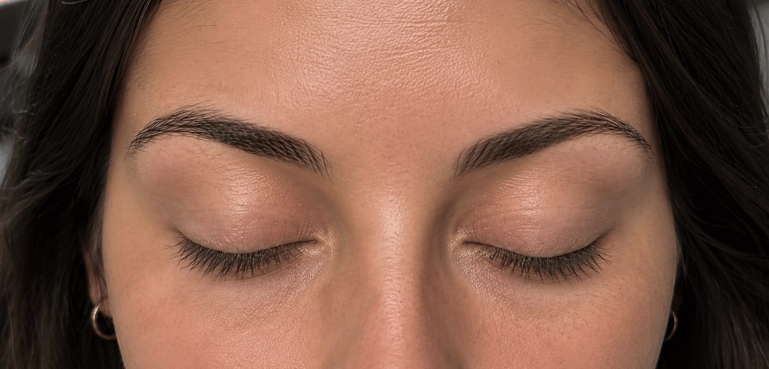 Brunette client before lash extensions